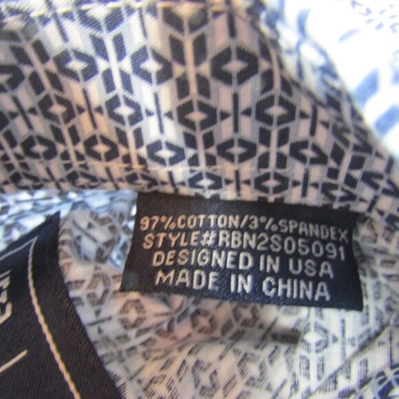 Panhandle RoughStock Boy's MED Long Sleeve Print Snap Western Shirt Navy - Picture 3 of 5